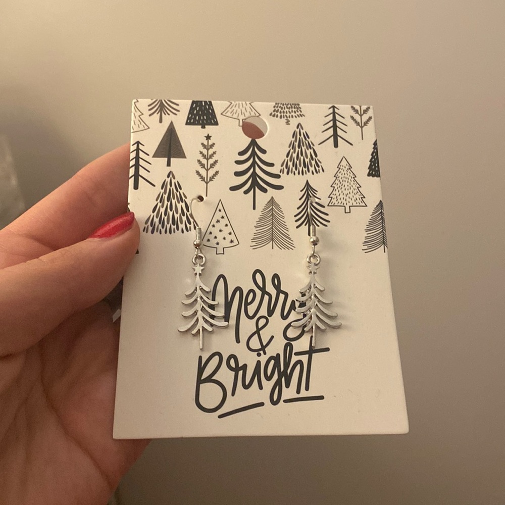 Christmas Tree Silver Earrings